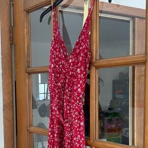 Elegant Red Floral Dress with Spaghetti Straps